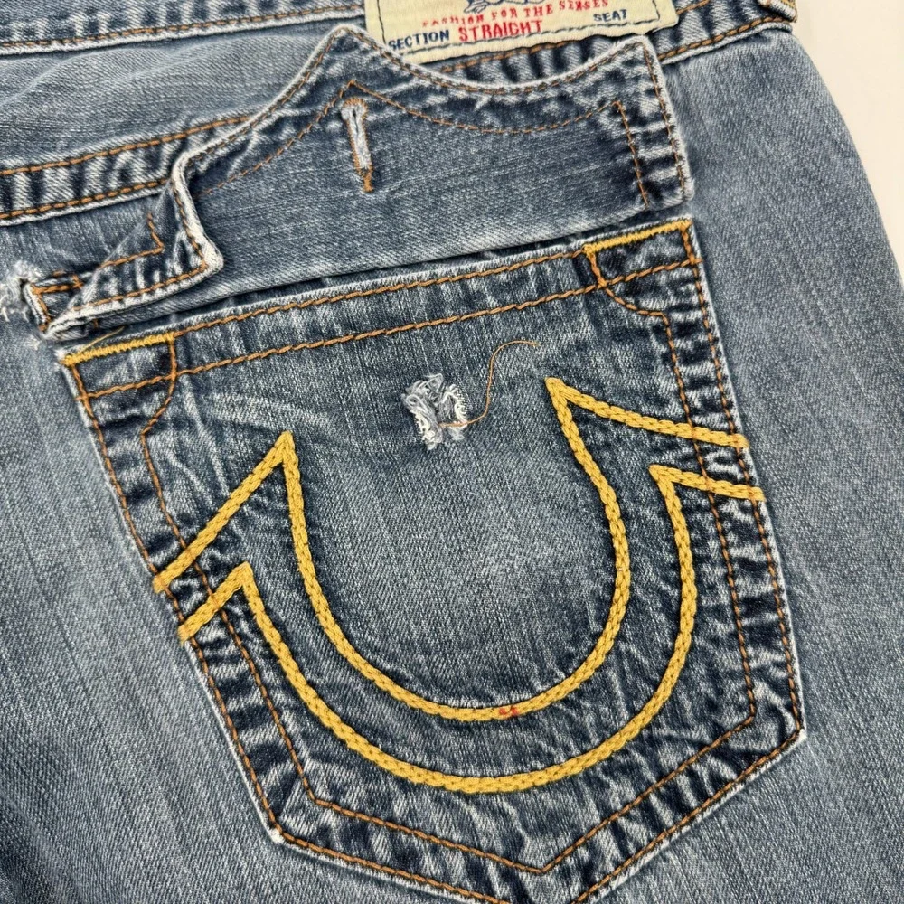 True Religion Straight Leg Jeans Mens 42 Blue Contrast Thick Stitch Made‎ in USA